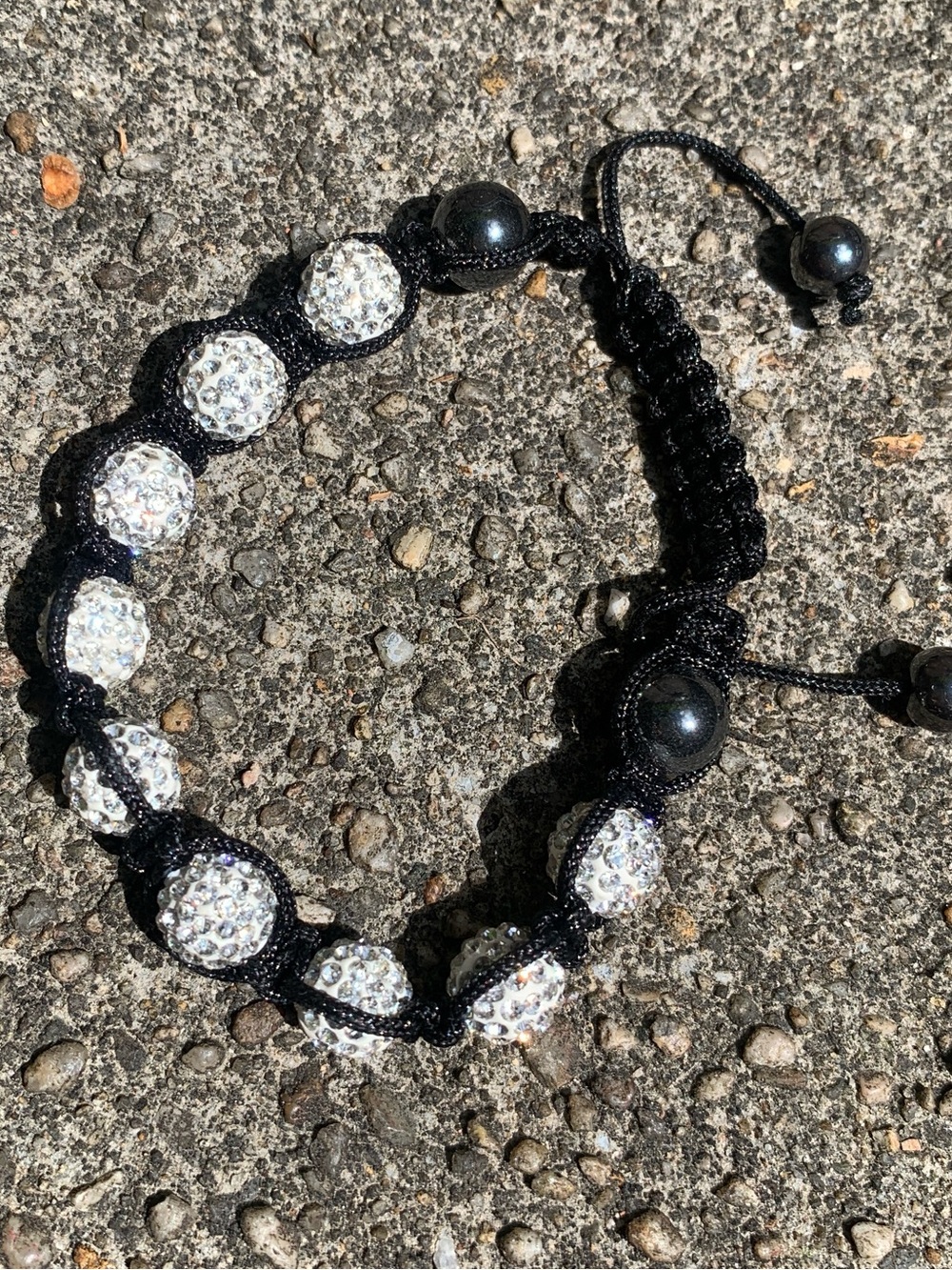 Crystal Pave Beaded Macrame Shamballa Bracelet - Black